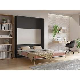 Vente Unique Lit escamotable 160 x 200 cm Ouverture verticale manuelle Anthracite et naturel Matelas MALINA II