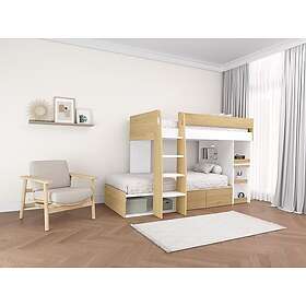 Vente Unique Lits superposés 2 x 90 x 190 cm avec bureau et rangements Coloris : Naturel et blanc LOMIDEN