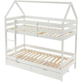 Vente Unique Lits superposés cabane 2 x 90 x 190 cm 2 tiroirs Pin Blanc CHORI