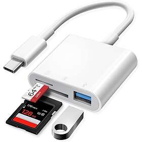 NÖRDIC USB-C Kortläsare 2 Slot SD, MicroSD, 1xUSB-A 3,0 UHS-I