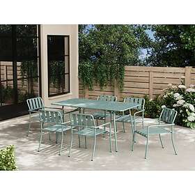 Mylia BIRMOS Salle à manger de jardin en métal : la table L.160 cm et 6 fauteuils Vert amande