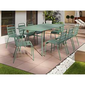 Mylia MIRMANDE Salle à manger de jardin en métal une table L.200 cm et 8 chaises empilables Vert amande