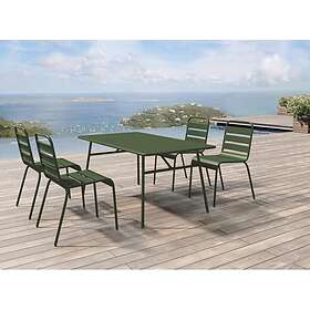 Mylia MIRMANDE Salle à manger de jardin en métal une table L.160 cm et 4 chaises empilables Kaki