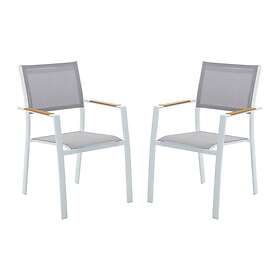 Mylia MACILA Lot de 2 fauteuils de jardin empilables en aluminimum et textilène Gris clair et blanc