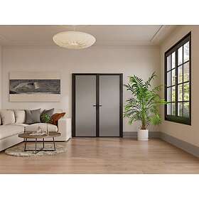 Vente Unique Bloc porte réversible à deux battants en aluminium et verre trempé dépoli 2 x H204 x L93 cm Noir LOXTON