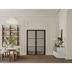Vente Unique Bloc porte réversible à deux battants en aluminium et verre trempé fumé 2 x H204 x L93 cm Noir MASERU