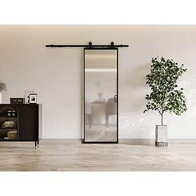 Vente Unique Porte coulissante avec système en applique aluminium et verre trempé dépoli H205 x L93 cm LINCI II