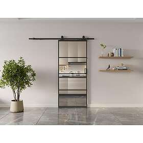 Vente Unique Porte coulissante avec système en applique aluminium et verre trempé transparent H205 x L63 cm SINCA II