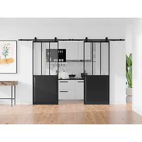 Vente Unique Porte coulissante double atelier avec système en applique Noir et verre trempé 2 x H205 x L83 cm ARTISTO II