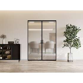 Vente Unique Porte coulissante double avec système à galandage aluminium et verre trempé dépoli 2 x H205 x L83 cm LINCI II