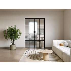 Vente Unique Porte coulissante double avec système à galandage en aluminium et verre trempé dépoli 2 x H205 x L93 cm WILDEN II