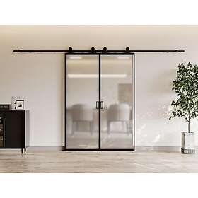Vente Unique Porte coulissante double avec système en applique aluminium et verre trempé dépoli 2 x H205 x L63 cm LINCI II