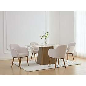Avec Chaise accoudoirs en tissu texturé et bois d'hévéa Crème MODINIA