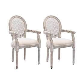 Avec Lot de 2 chaises accoudoirs Cannage, tissu et bois d'hévéa Beige ANTOINETTE
