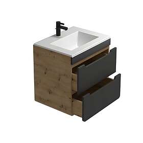 Vente Unique Meuble de salle de bain suspendu avec vasque à encastrer Coloris naturel et anthracite 60 cm ARUBA