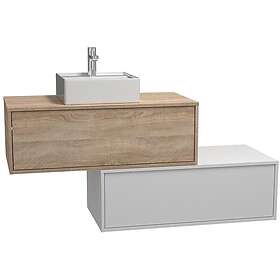 Vente Unique Meuble de salle de bain suspendu blanc et naturel clair avec simple vasque carrée et deux tiroirs 94 cm TEANA II