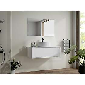 Vente Unique Meuble de salle de bain suspendu blanc avec simple vasque ronde 94 cm TEANA II