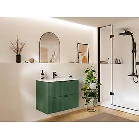 Vente Unique Meuble de salle de bain suspendu strié avec vasque à encastrer Vert mat 80 cm ZEVINI
