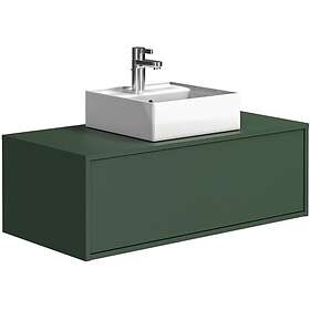 Vente Unique Meuble de salle de bain suspendu vert mat avec simple vasque carrée 94 cm TEANA II