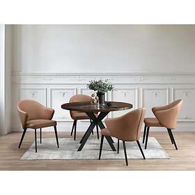 Avec Lot de 2 chaises accoudoirs en cuir et acier noir Camel MIBELLY de Maison C