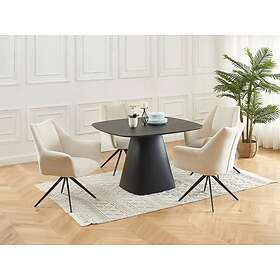 Avec Lot de 2 chaises accoudoirs en tissu et métal noir Beige KARDESA de Maison Céphy