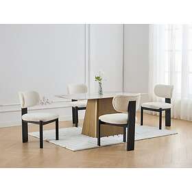 Noir Lot de 2 chaises en tissu bouclette et bois d'hévéa Blanc et WILANA