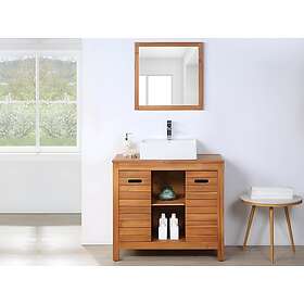 Vente Unique Meuble de salle de bain en bois d'acacia avec simple vasque et miroir 90 cm PULUKAN