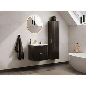 Vente Unique Colonne de salle de bain suspendue striée Noir H140 cm ZEVARA