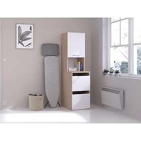 Vente Unique Rangement de salle de bain avec placards et étagères Naturel clair et blanc L47 x H184 cm ERKANO
