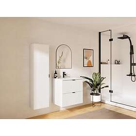 Vente Unique Colonne de salle de bain suspendue striée Blanc mat H140 cm ZEVINI