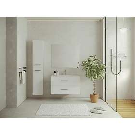 Vente Unique Meuble de salle de bain suspendu simple vasque avec colonne de rangement Coloris blanc 80 cm KAYLA