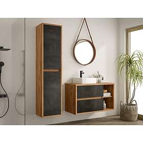 Vente Unique Meuble de salle de bain suspendu avec vasque et colonne Coloris naturel et anthracite 100 cm TIKITIKI