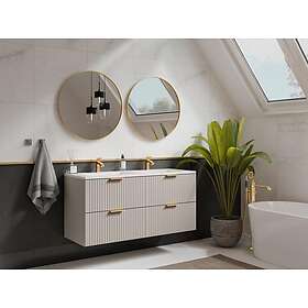 Vente Unique Meuble sous vasque suspendu strié Beige L120 cm ZEVARA