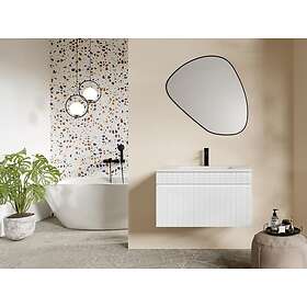 Vente Unique Meuble sous vasque suspendu strié blanc 80 cm SATARA