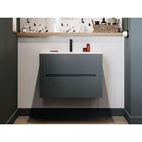 Vente Unique Meuble sous vasque suspendu strié gris 80 cm PAVANI