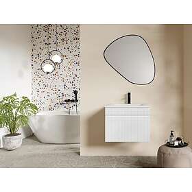 Vente Unique Meuble sous vasque suspendu strié blanc 60 cm SATARA