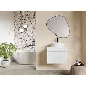 Vente Unique Meuble sous vasque suspendu strié blanc avec planche 60 cm SATARA