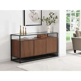 Vente Unique Buffet avec 3 portes en MDF, verre trempé et métal Naturel foncé CAMATA