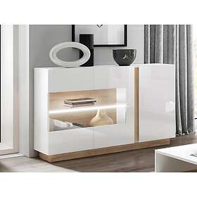 Vente Unique Buffet MURARI 3 portes Avec LEDs Blanc brillant et chêne