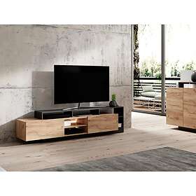 Vente Unique Meuble TV 2 portes et 6 niches avec LEDs Naturel clair et Anthracite IDESIA