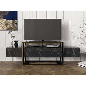 Vente Unique Meuble TV avec 2 niches Effet marbre noir et doré COMEBI II