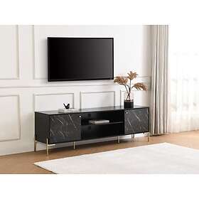 Vente Unique Meuble TV avec 2 portes et 2 niches en MDF et métal Effet marbre noir et Doré CIEMILA de Pascal Morabito