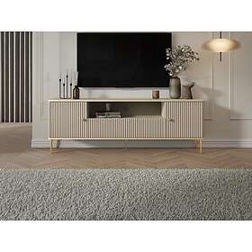 Vente Unique Meuble TV avec 2 portes, 1 tiroir et 1 niche en MDF et acier Beige et doré SINEAD de Pascal MORABITO