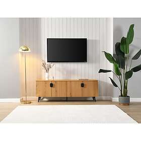 Vente Unique Meuble TV avec 4 portes placage chêne et acier Naturel clair et Noir SINOLO