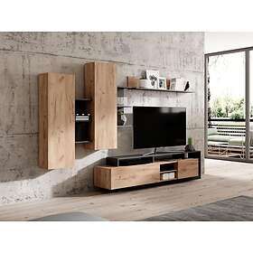 Vente Unique Mur TV avec rangements Coloris : Naturel et anthracite IDESIA