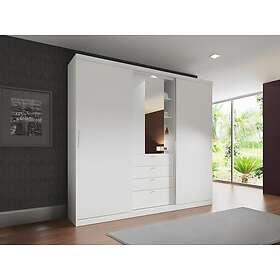 Vente Unique Armoire 2 portes coulissantes Miroir et tiroirs L240cm Coloris : Blanc BODIL