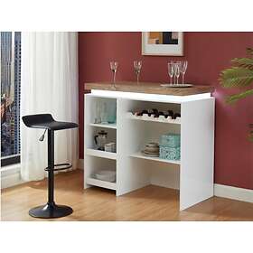 Vente Unique Meuble de bar HALO II MDF laqué blanc LEDs Blanc et Chêne