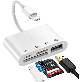 NÖRDIC Lightning Kortläsare 2 Slot SD, MicroSD 1xUSB-A, 1xUSB-C Laddning UHS-I