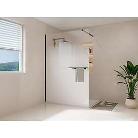 Vente Unique Paroi de douche à l'italienne brume avec porte serviette et étagères 140 x 200 cm Noir mat POMARO