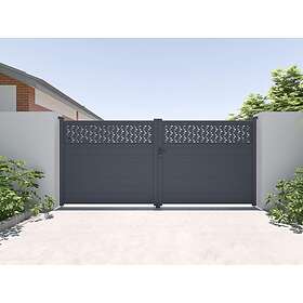 Vente Unique Portail battant aluminium semi plein à motifs L397 x H181 cm anthracite BAZIO